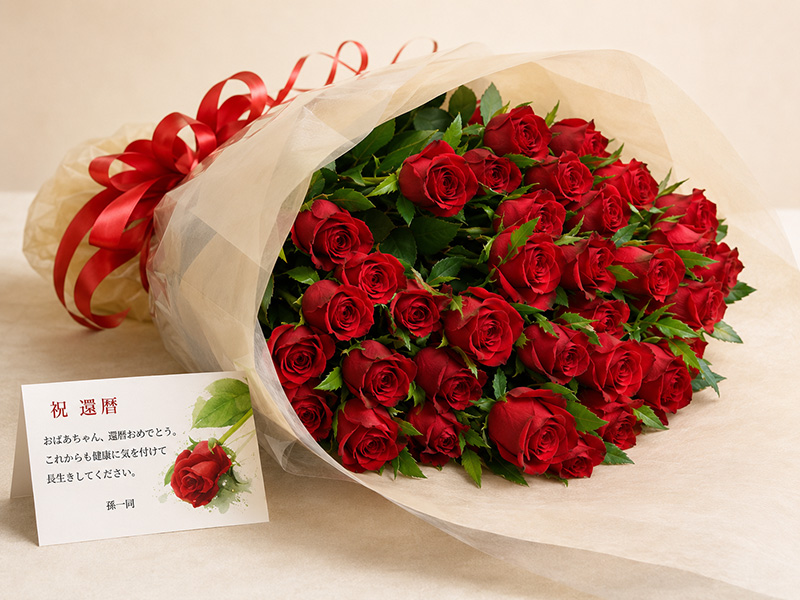 【還暦ギフト】赤バラ60本の花束