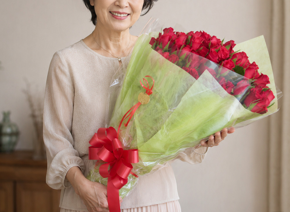 【還暦ギフト】赤バラ60本の花束