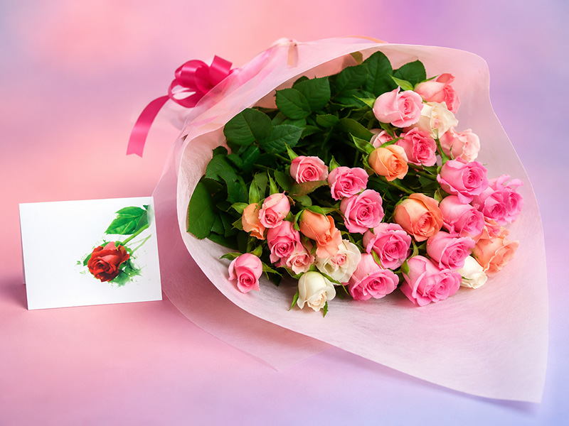 お好きな本数で♪ピンクいっぱいのバラの花束
