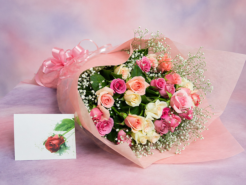 お好きな本数で♪ピンクいっぱいのバラの花束