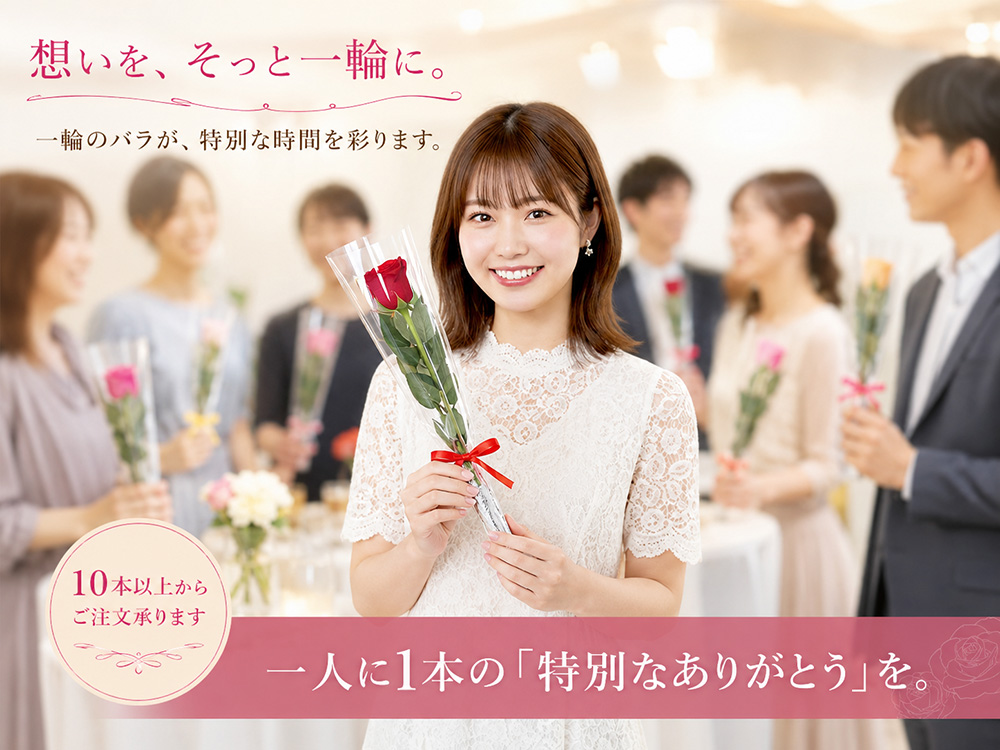 バラの花の１本ラッピング
